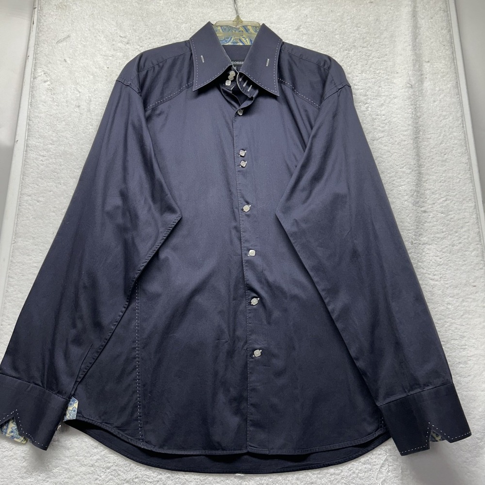 Bogosse Mens Size 6 (2XL) Navy Blue Long Sleeve Button Up Shirt (V3)